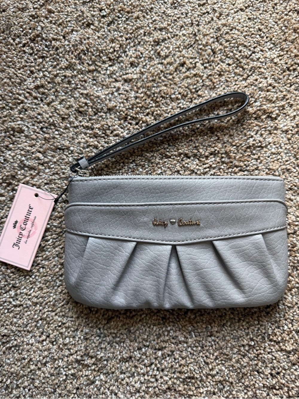 JUICY COUTURE Pleated Wristlet Clutch Purse in Sleet Grey